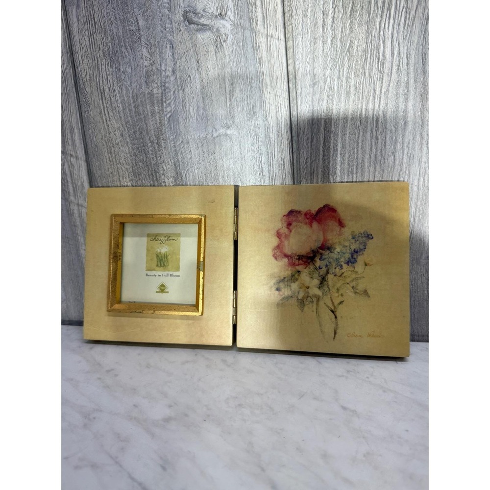 Cheri Blum Fetco International Floral Folding Picture Frame Gold Cream Vintage